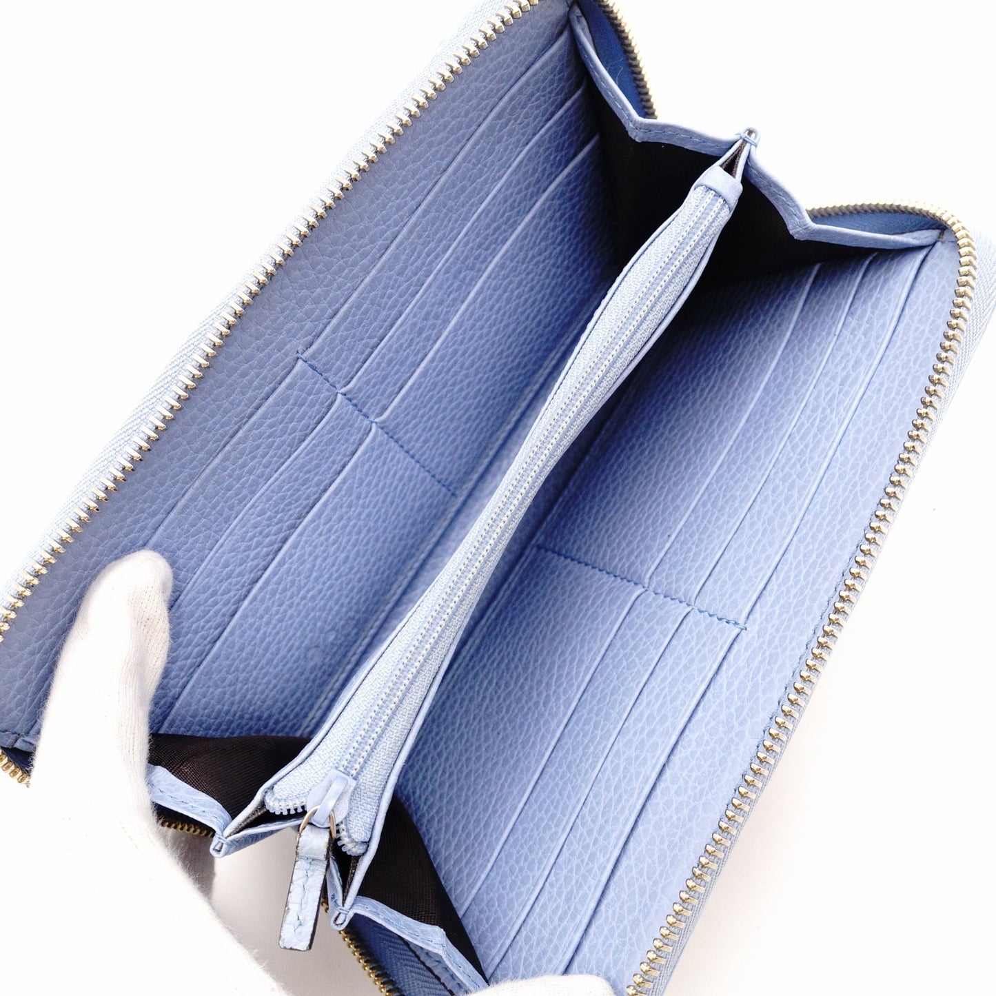 GUCCI GG Canvas Long Wallet Canvas Beige × Blue Wallet