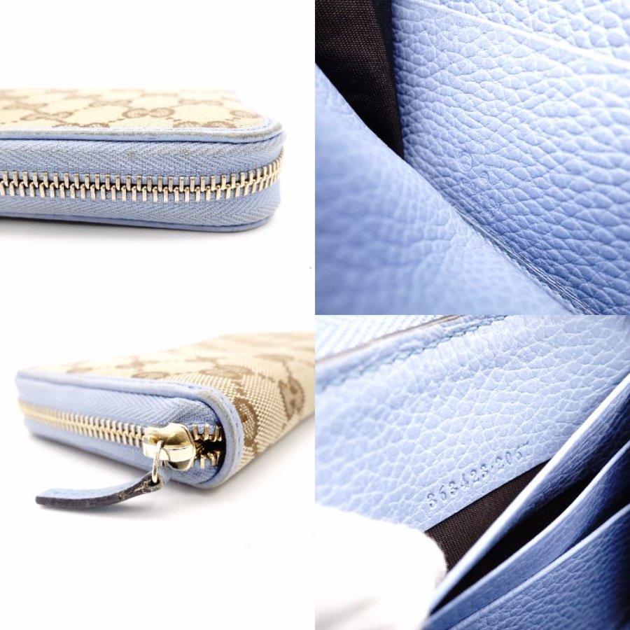 GUCCI GG Canvas Long Wallet Canvas Beige × Blue Wallet