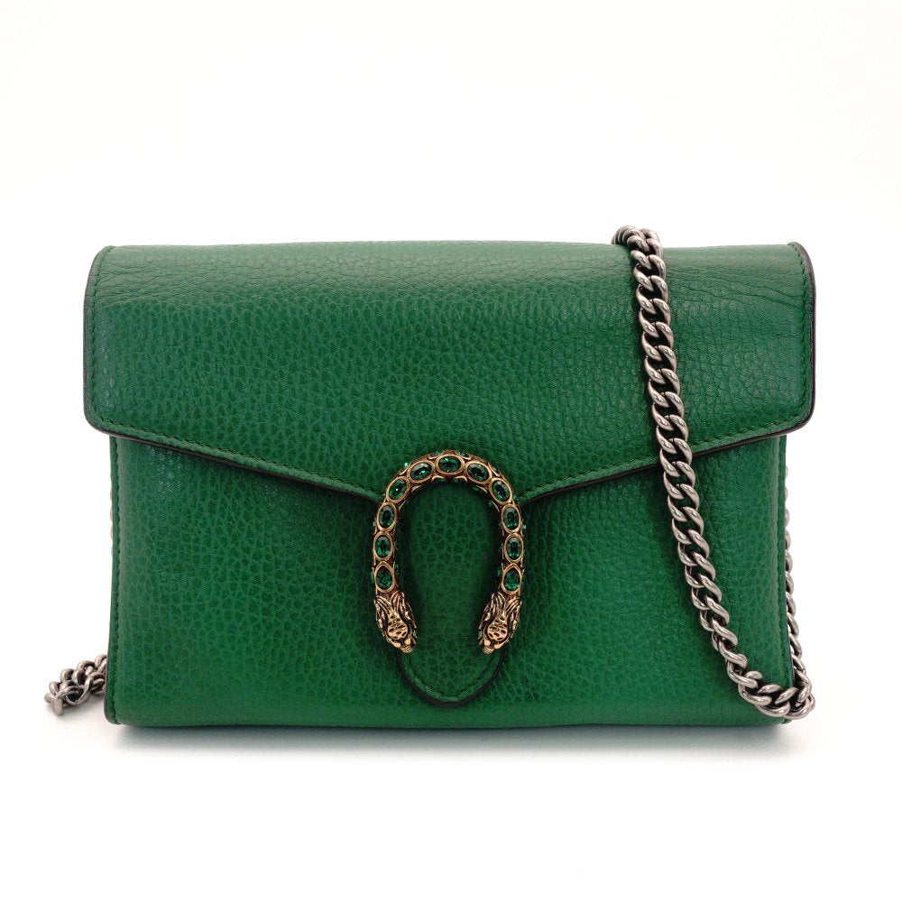 GUCCI Dionysus Chain Wallet Green Leather Green Shoulder Bag Rhinestone 7-6-261