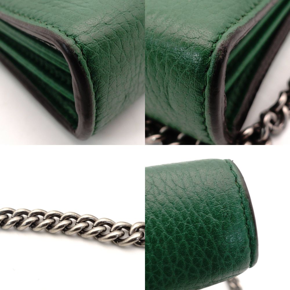 GUCCI Dionysus Chain Wallet Green Leather Green Shoulder Bag Rhinestone 7-6-261
