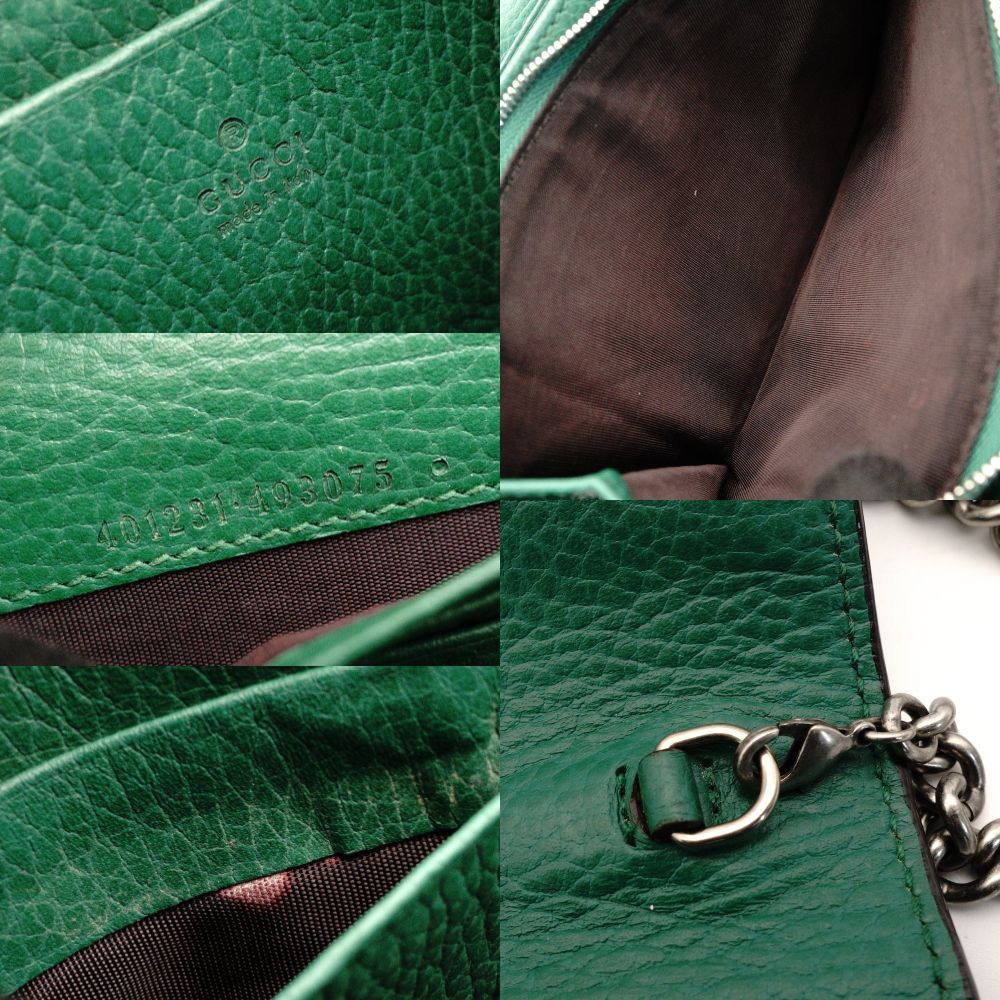 GUCCI Dionysus Chain Wallet Green Leather Green Shoulder Bag Rhinestone 7-6-261