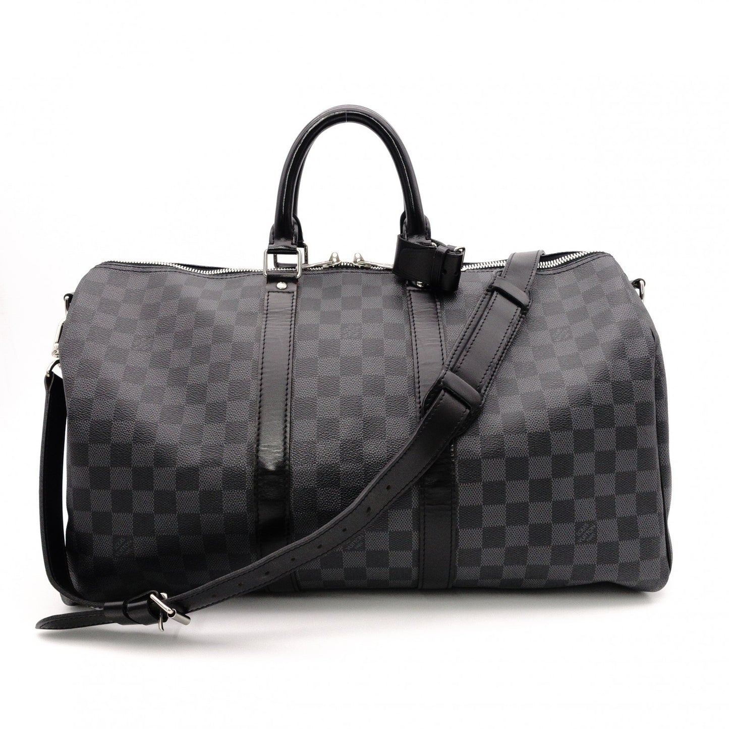 LOUIS VUITTON Boston Bag, PVC and Leather, Gray, Men's, Travel, Damier Graphite
