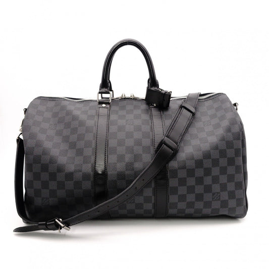 LOUIS VUITTON Boston Bag, PVC and Leather, Gray, Men's, Travel, Damier Graphite