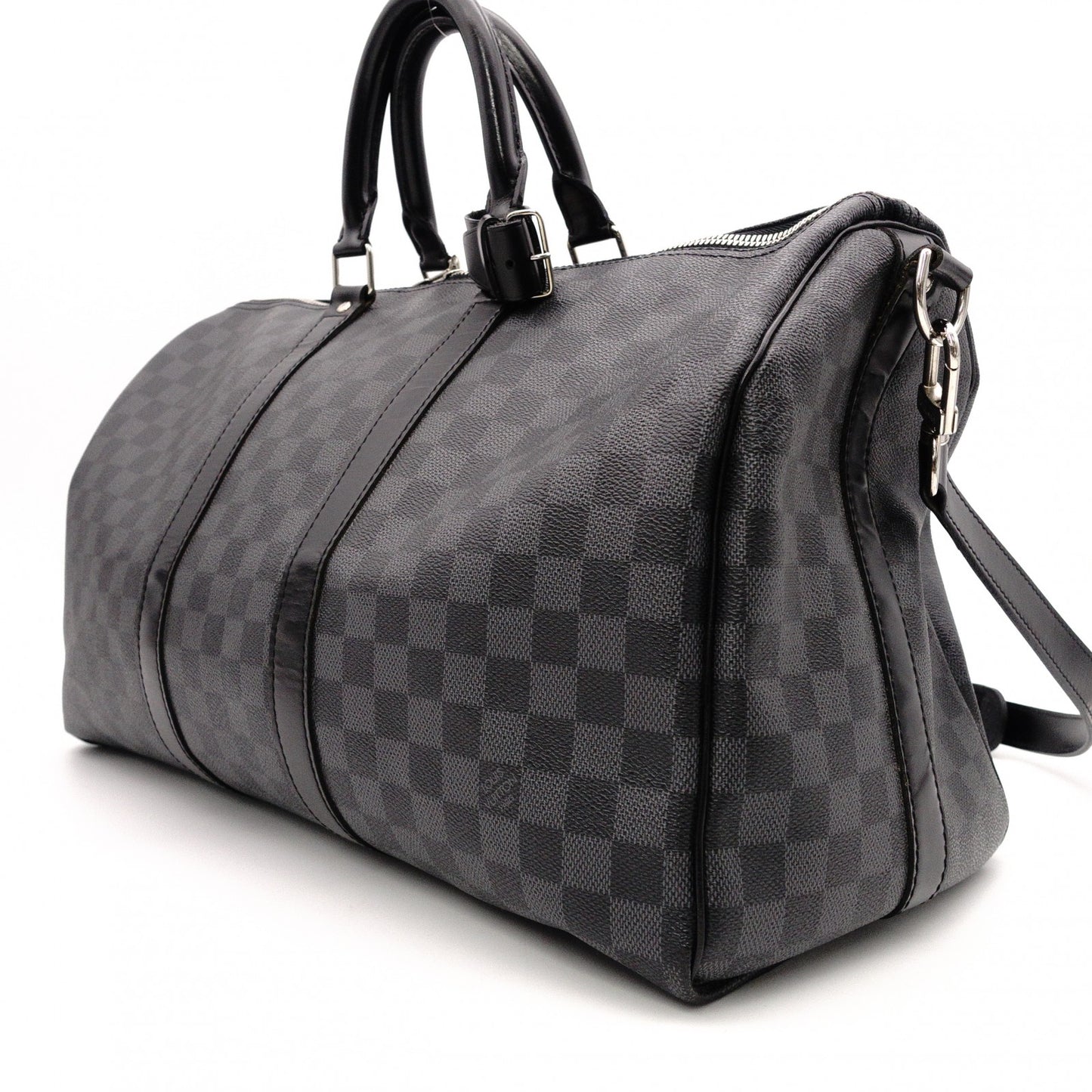 LOUIS VUITTON Boston Bag, PVC and Leather, Gray, Men's, Travel, Damier Graphite