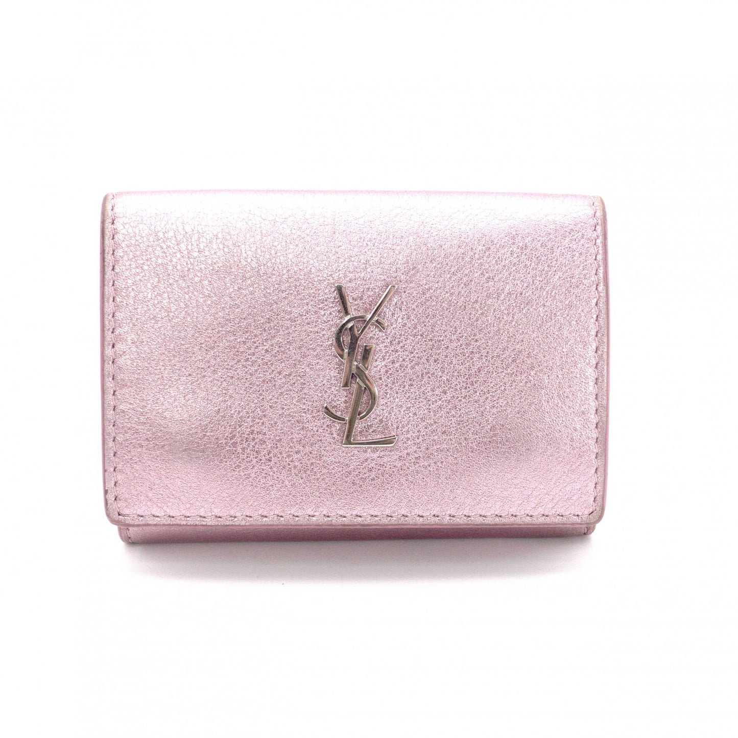 YVES SAINT LAURENT Cassandra Coin Purse, Leather, Metallic Pink