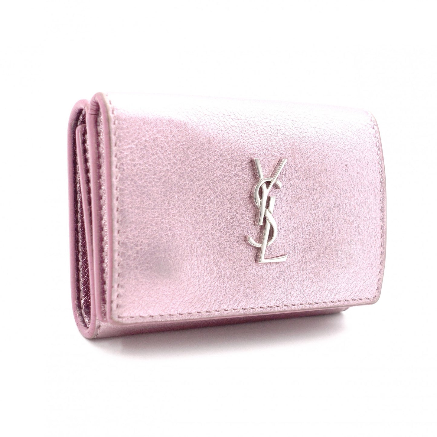YVES SAINT LAURENT Cassandra Coin Purse, Leather, Metallic Pink
