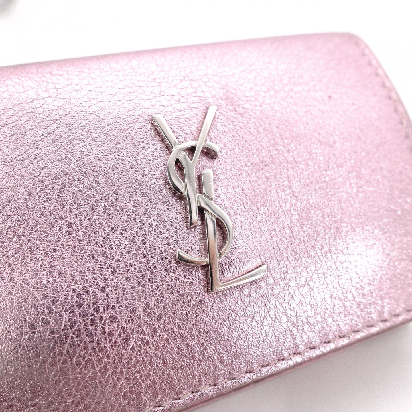 YVES SAINT LAURENT Cassandra Coin Purse, Leather, Metallic Pink