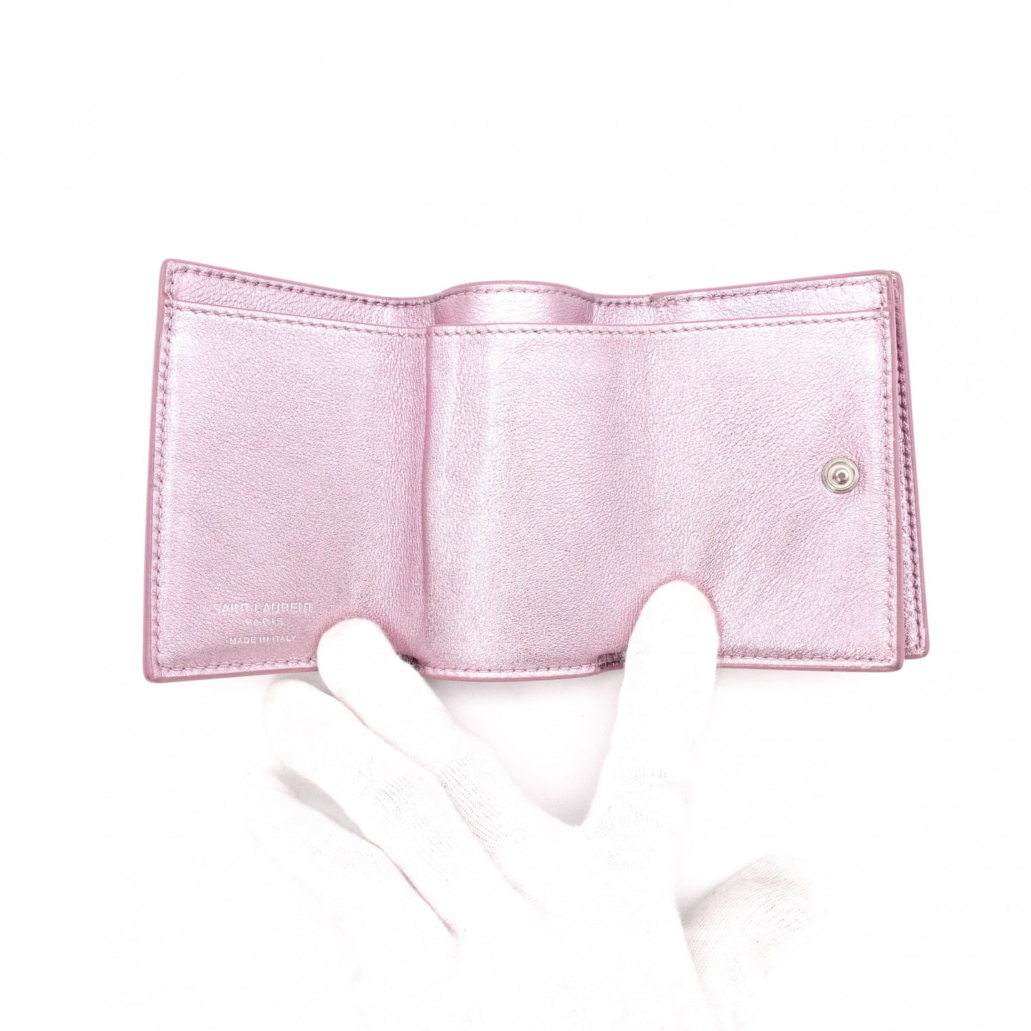 YVES SAINT LAURENT Cassandra Coin Purse, Leather, Metallic Pink