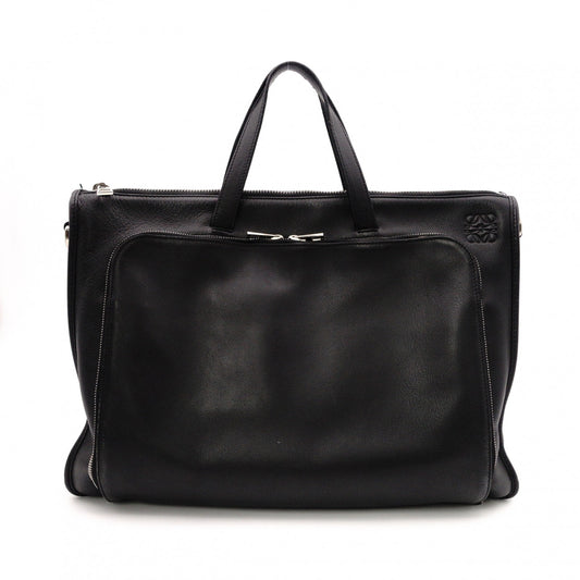 LOEWE Anagram Handbag, Leather, Black, Men's Business Bag, for Work, A4 Size, Silver Hardware