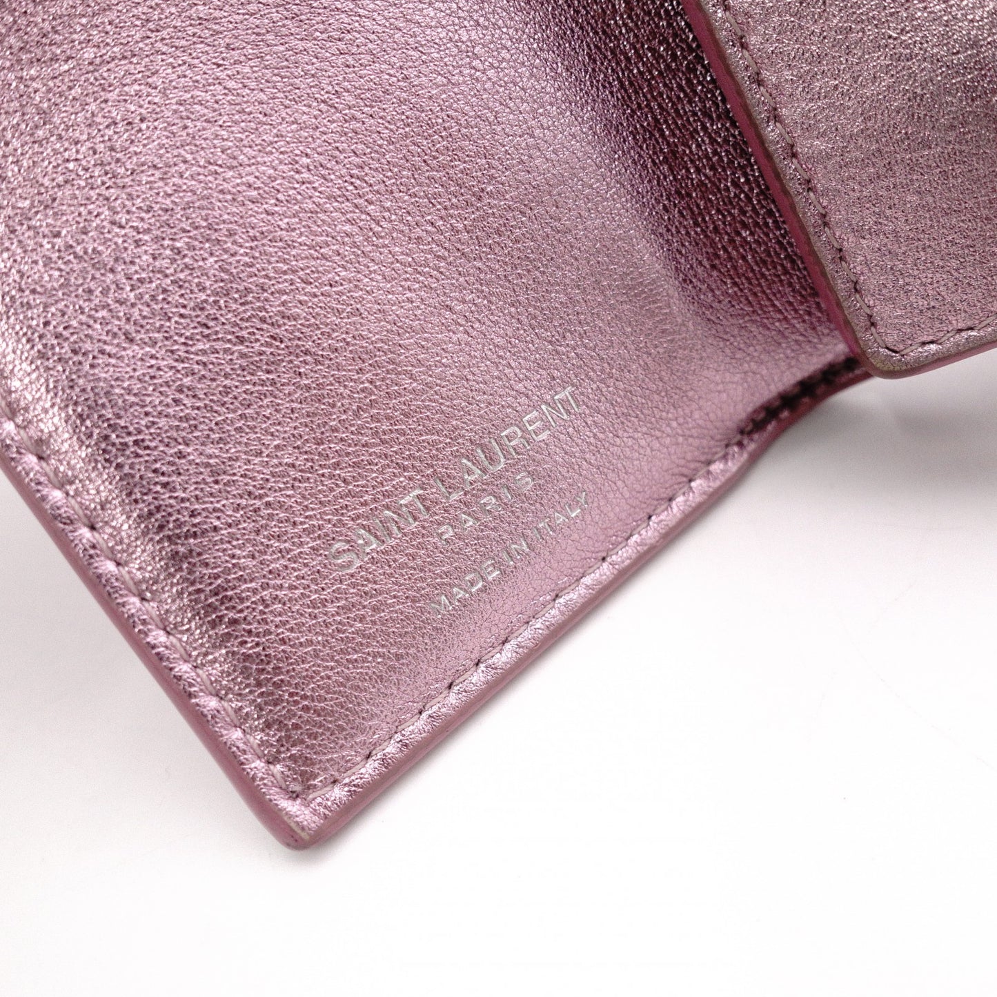 YVES SAINT LAURENT Cassandra Coin Purse, Leather, Metallic Pink