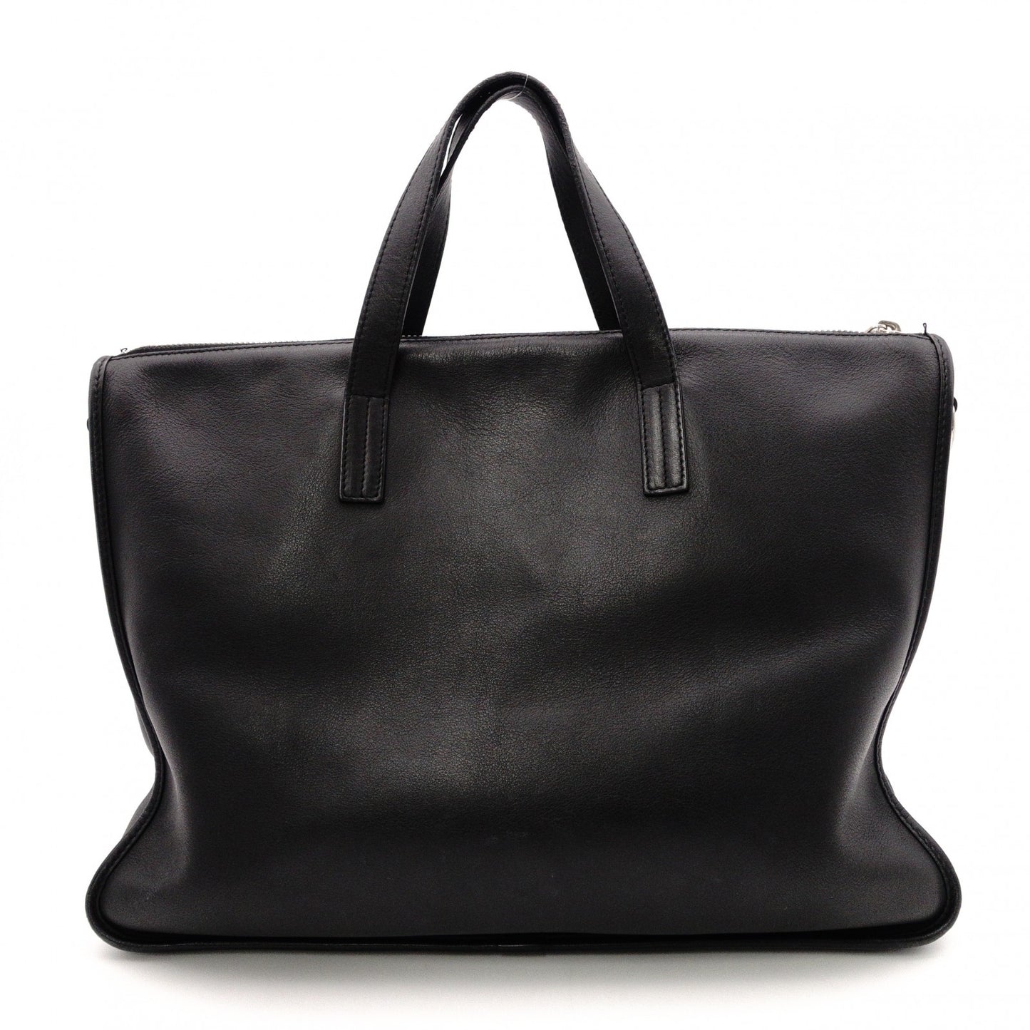 LOEWE Anagram Handbag, Leather, Black, Men's Business Bag, for Work, A4 Size, Silver Hardware