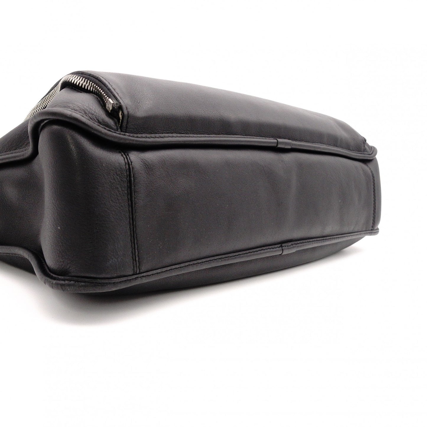 LOEWE Anagram Handbag, Leather, Black, Men's Business Bag, for Work, A4 Size, Silver Hardware