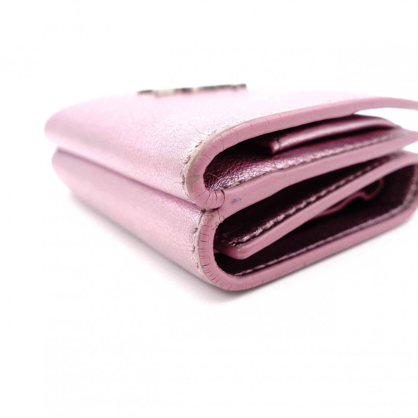 YVES SAINT LAURENT Cassandra Coin Purse, Leather, Metallic Pink