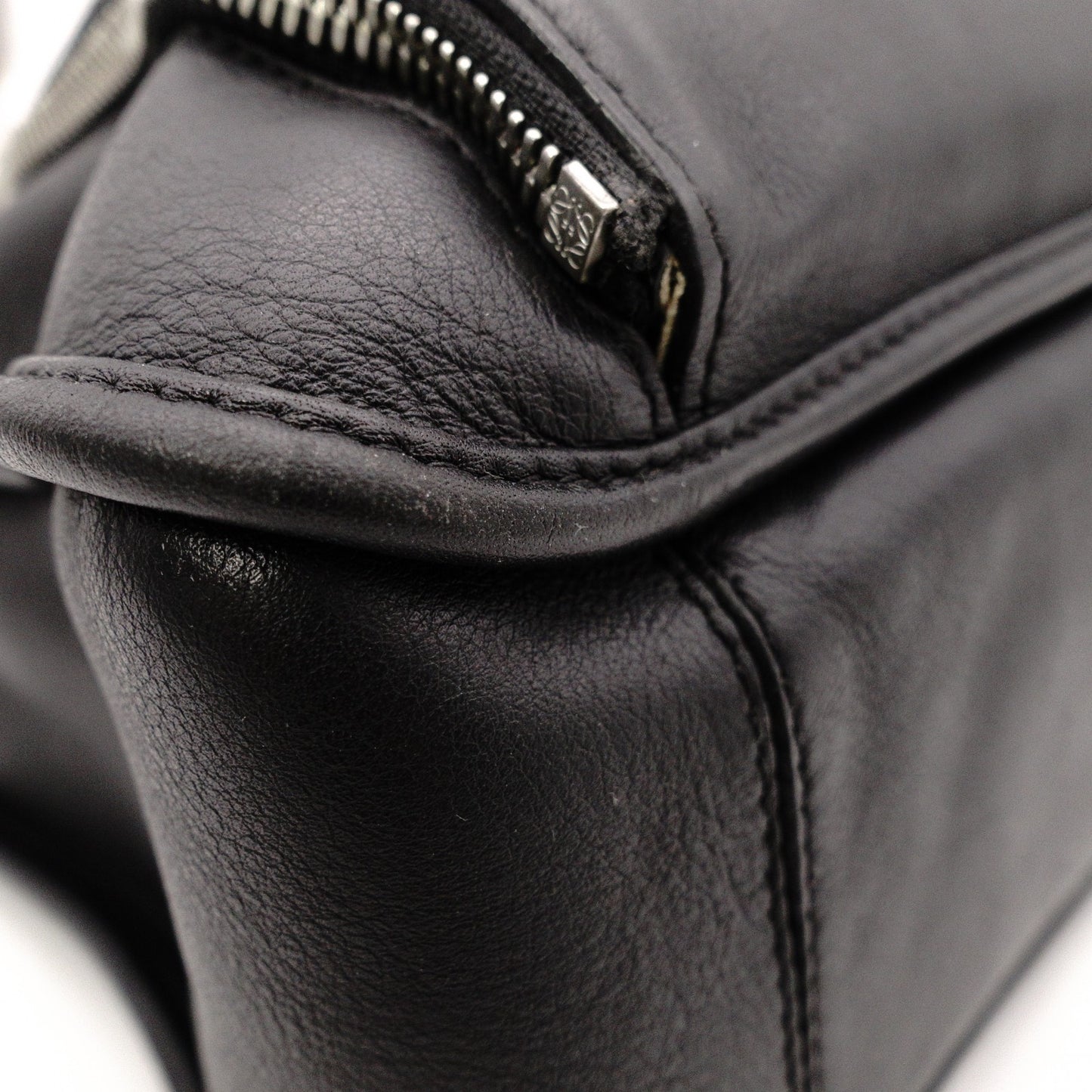 LOEWE Anagram Handbag, Leather, Black, Men's Business Bag, for Work, A4 Size, Silver Hardware