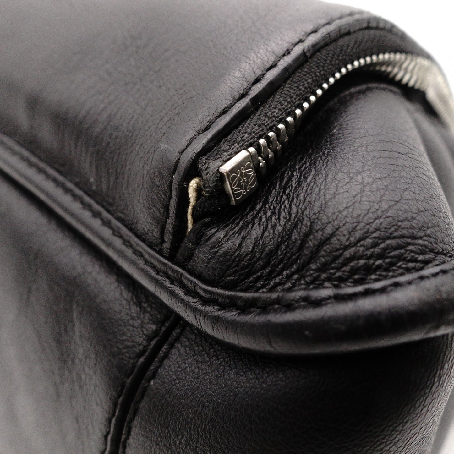 LOEWE Anagram Handbag, Leather, Black, Men's Business Bag, for Work, A4 Size, Silver Hardware