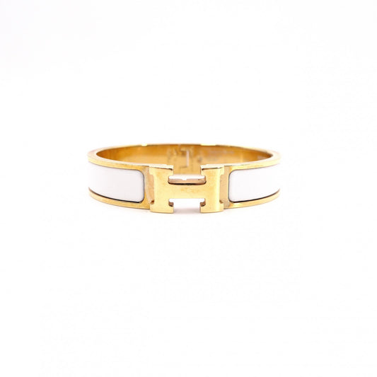 HERMES Click-Clack Bangle, Metal, Gold, White