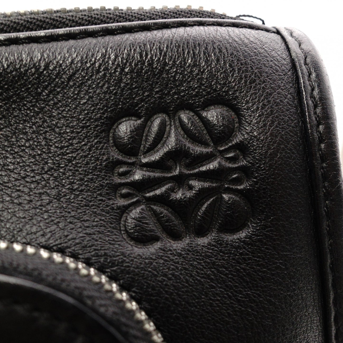 LOEWE Anagram Handbag, Leather, Black, Men's Business Bag, for Work, A4 Size, Silver Hardware
