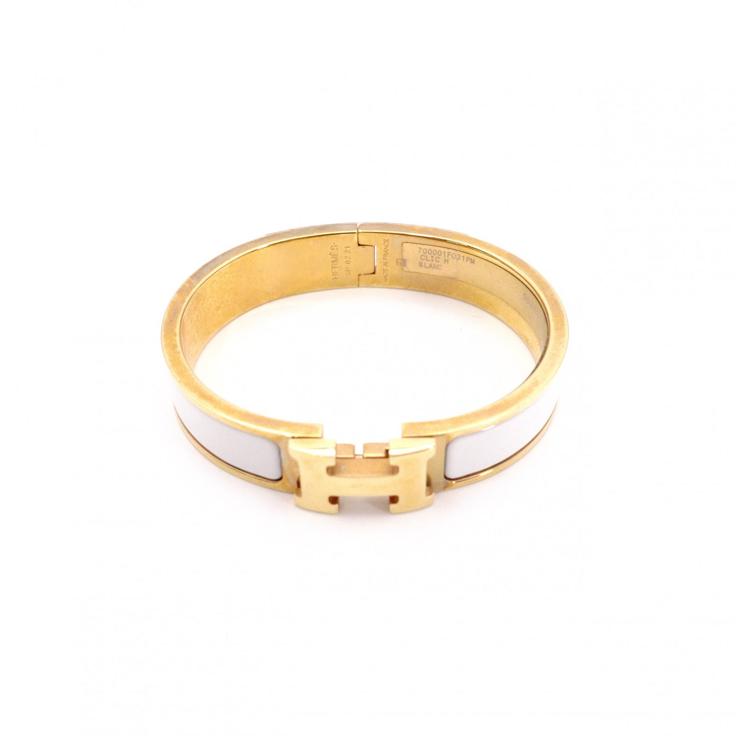 HERMES Click-Clack Bangle, Metal, Gold, White