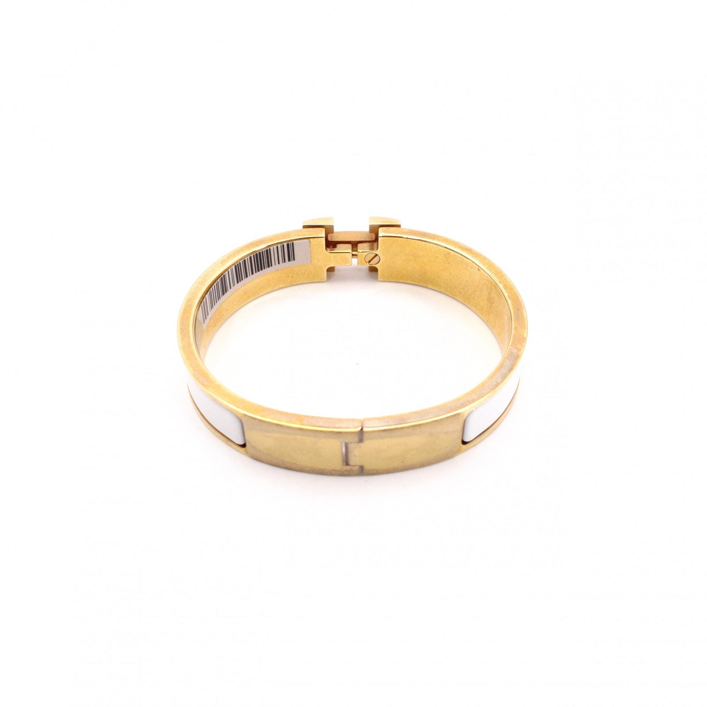 HERMES Click-Clack Bangle, Metal, Gold, White