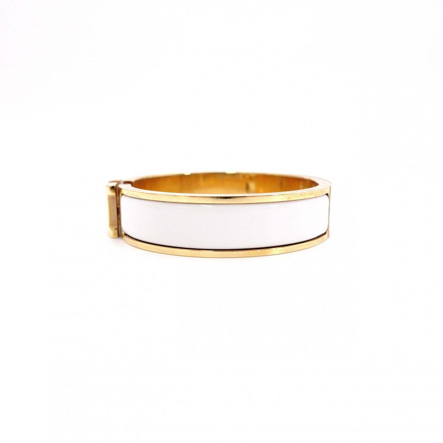 HERMES Click-Clack Bangle, Metal, Gold, White