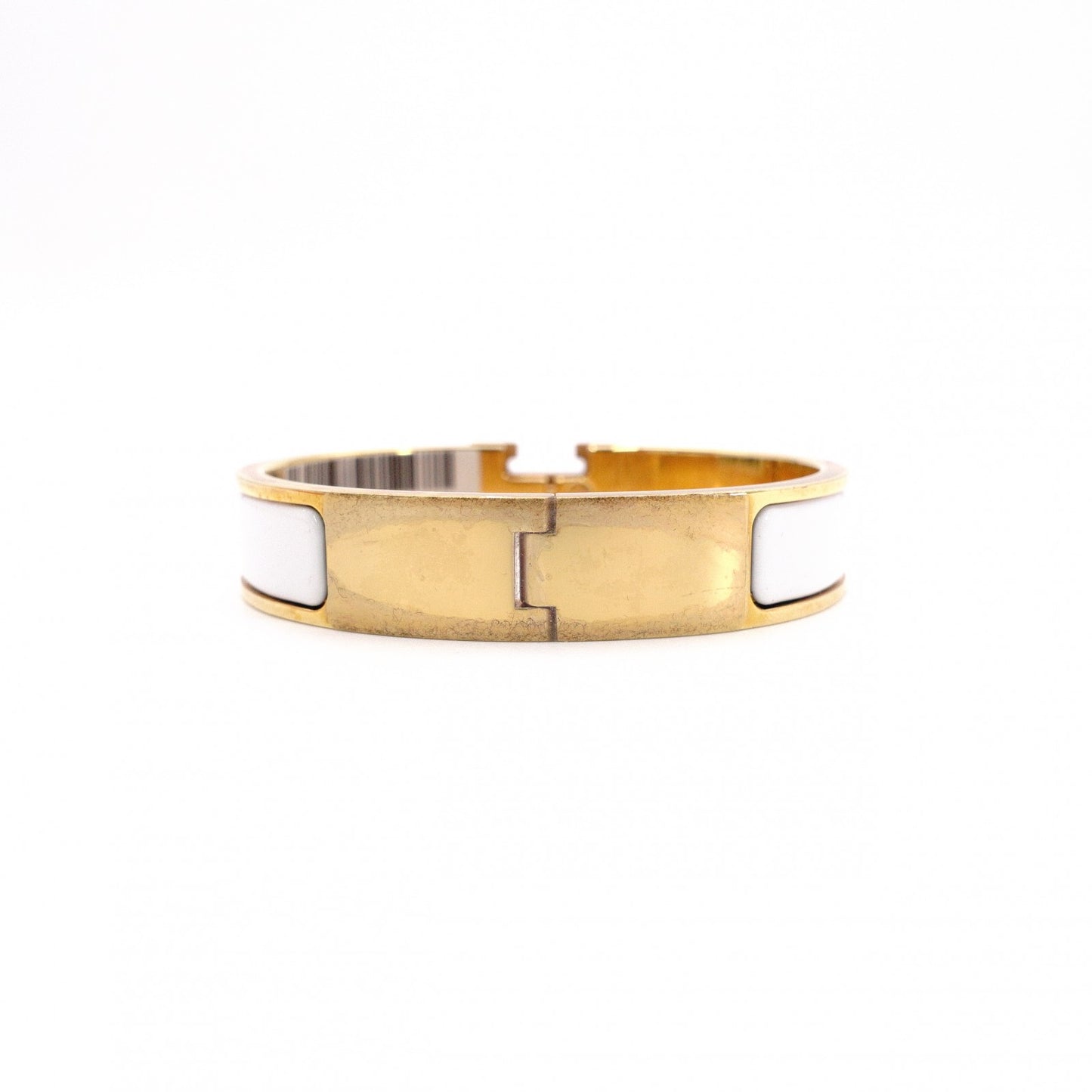 HERMES Click-Clack Bangle, Metal, Gold, White