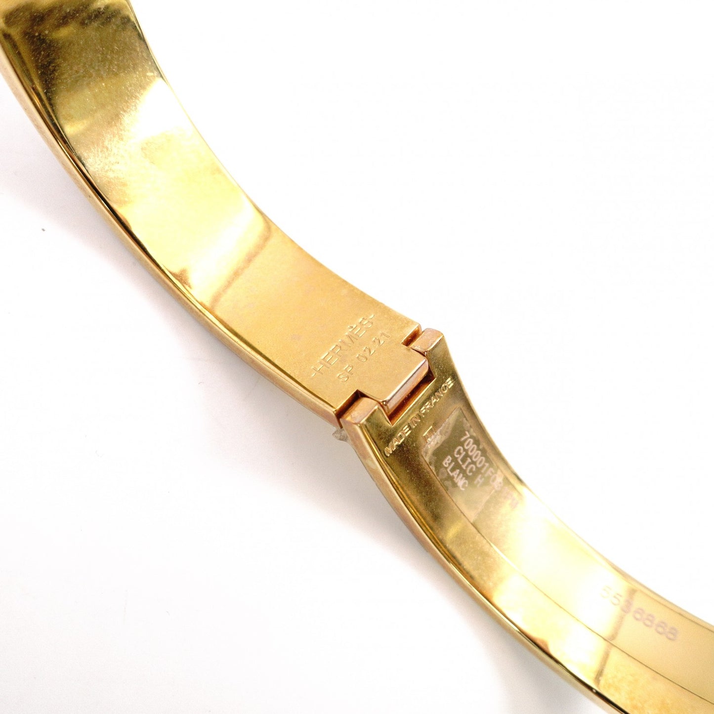 HERMES Click-Clack Bangle, Metal, Gold, White