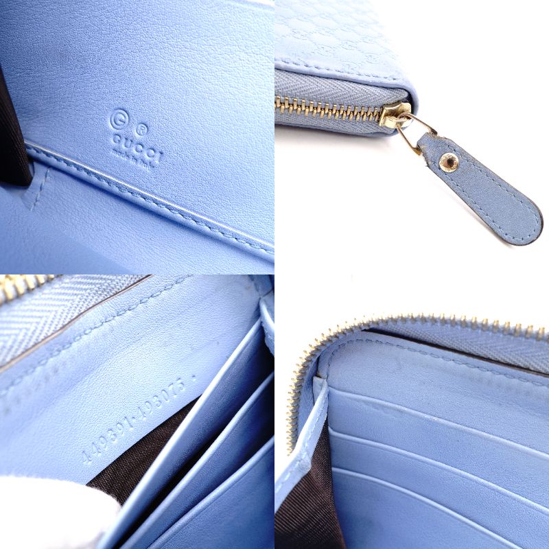 GUCCI Gucci Shima Long Wallet Leather Blue Leather Wallet Logo