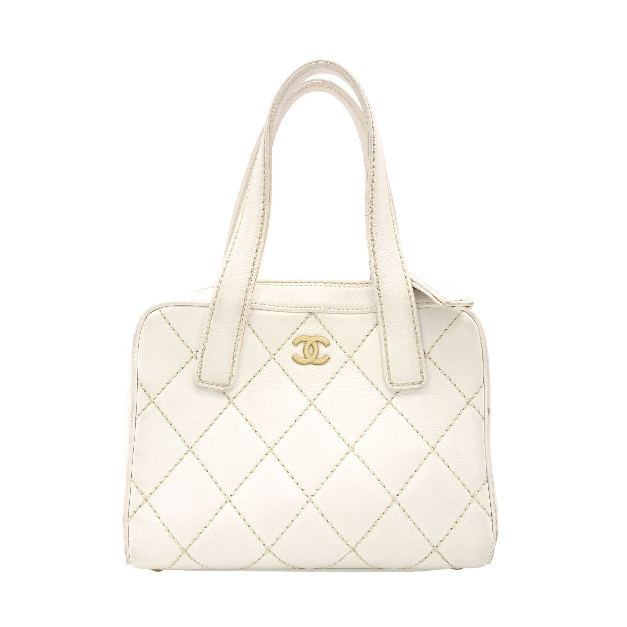 CHANEL Wild Stitch Handbag Leather White