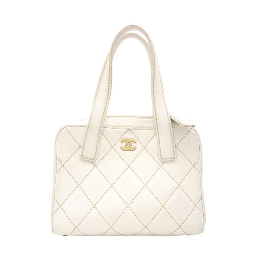 CHANEL Wild Stitch Handbag Leather White
