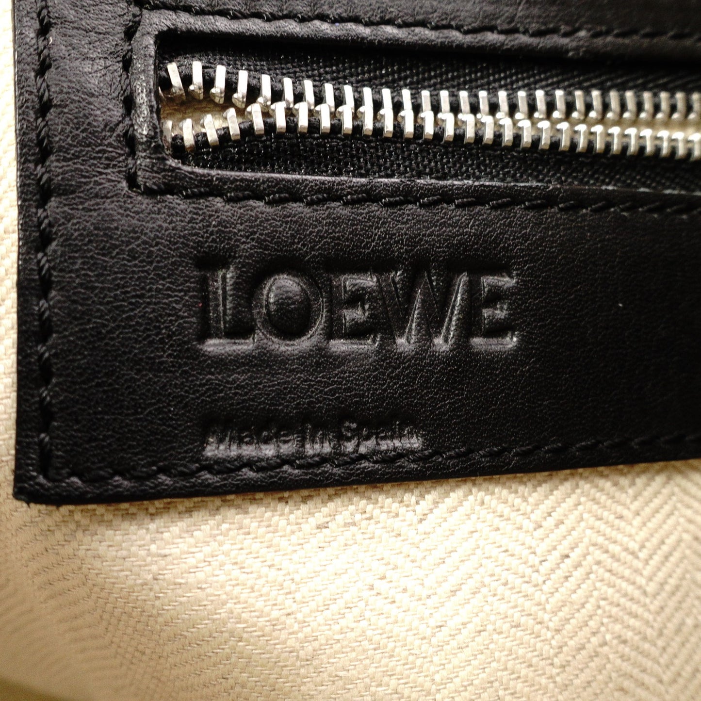 LOEWE Anagram Handbag, Leather, Black, Men's Business Bag, for Work, A4 Size, Silver Hardware