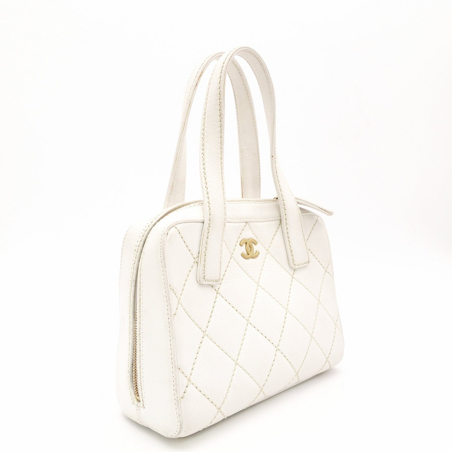 CHANEL Wild Stitch Handbag Leather White