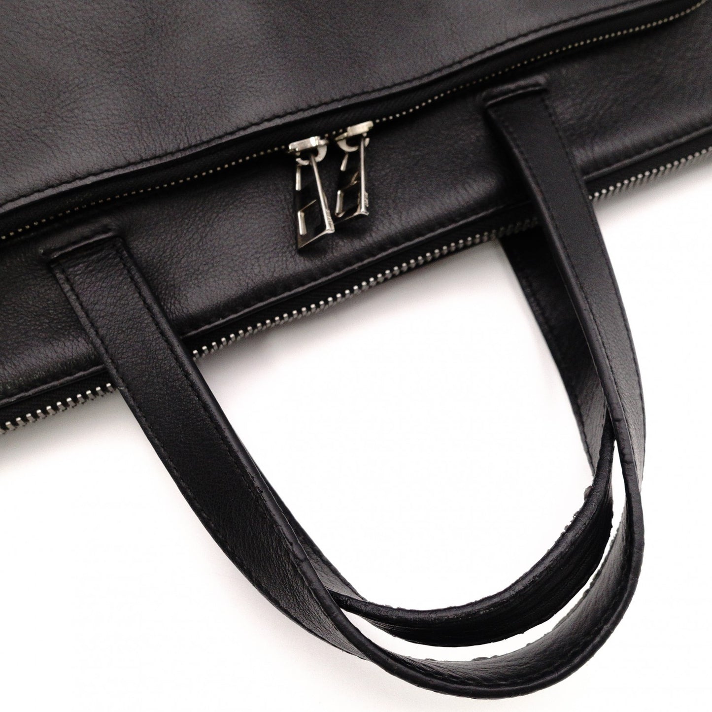 LOEWE Anagram Handbag, Leather, Black, Men's Business Bag, for Work, A4 Size, Silver Hardware