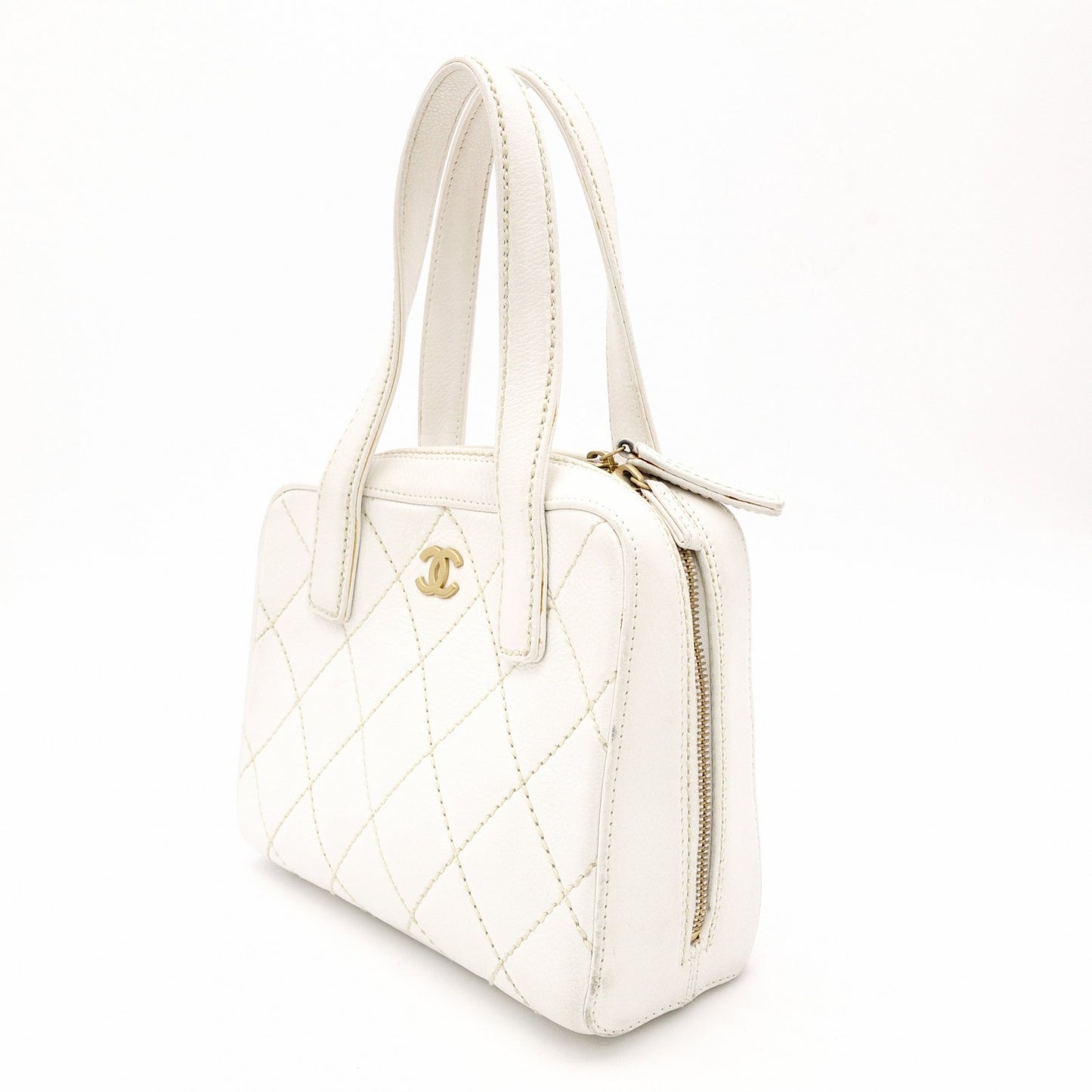 CHANEL Wild Stitch Handbag Leather White
