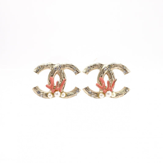CHANEL Earrings, Metal, Faux Pearls, Gold, CC Logo