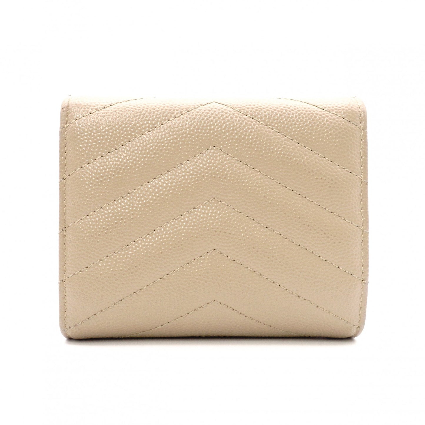 SAINT LAURENT Cassandra Tri-Fold Wallet, Leather, Beige, Gold Hardware