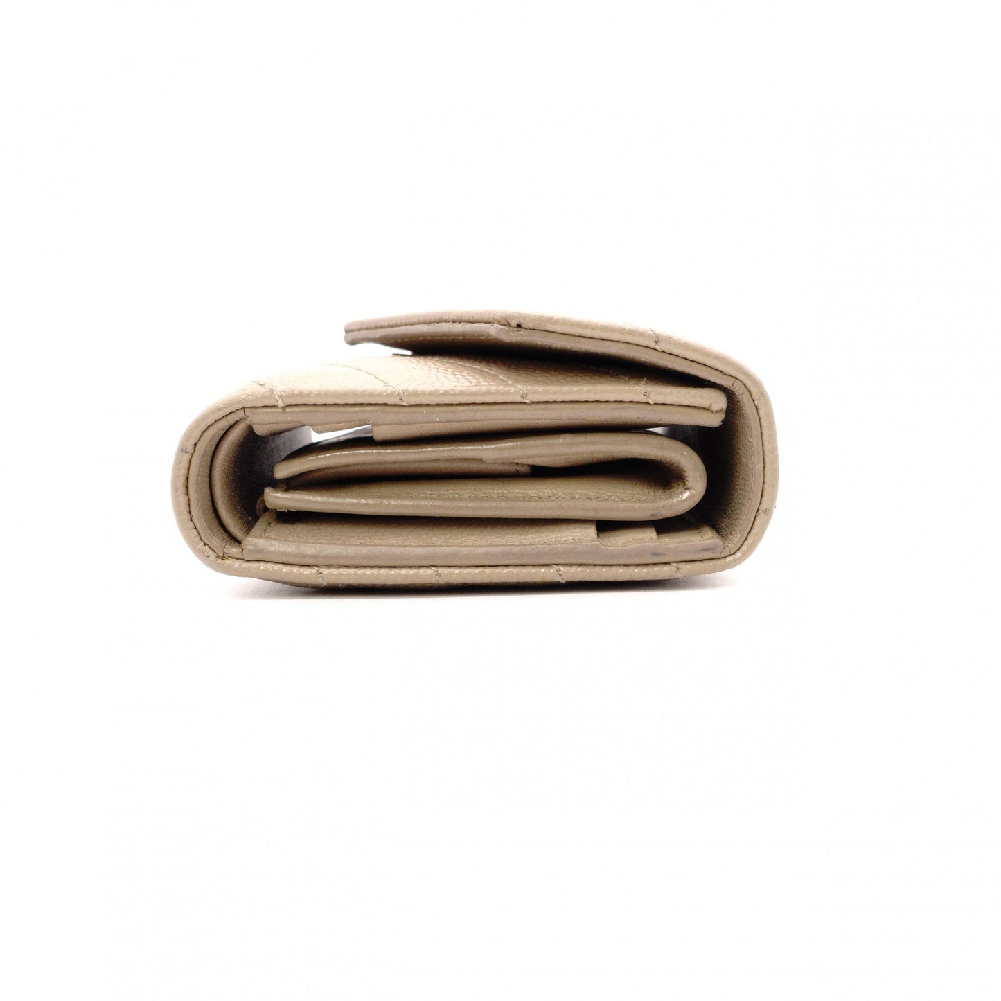SAINT LAURENT Cassandra Tri-Fold Wallet, Leather, Beige, Gold Hardware