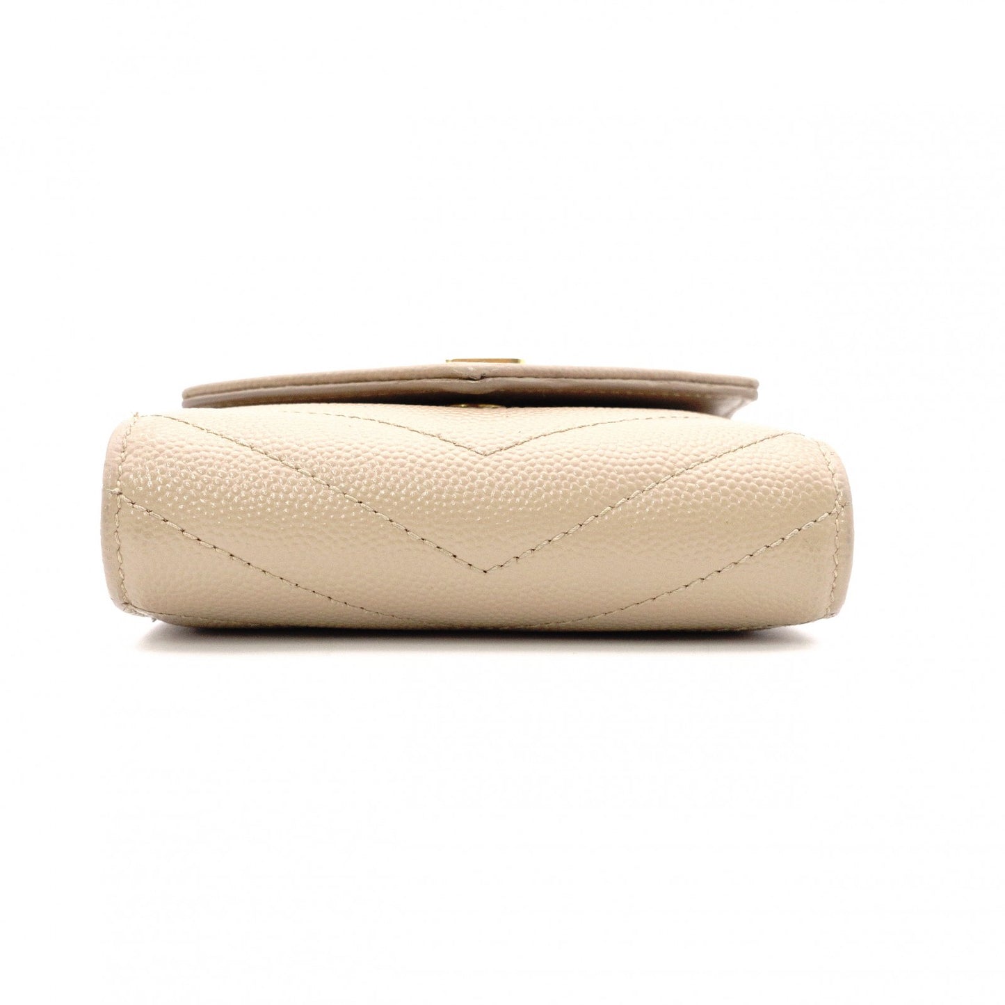 SAINT LAURENT Cassandra Tri-Fold Wallet, Leather, Beige, Gold Hardware