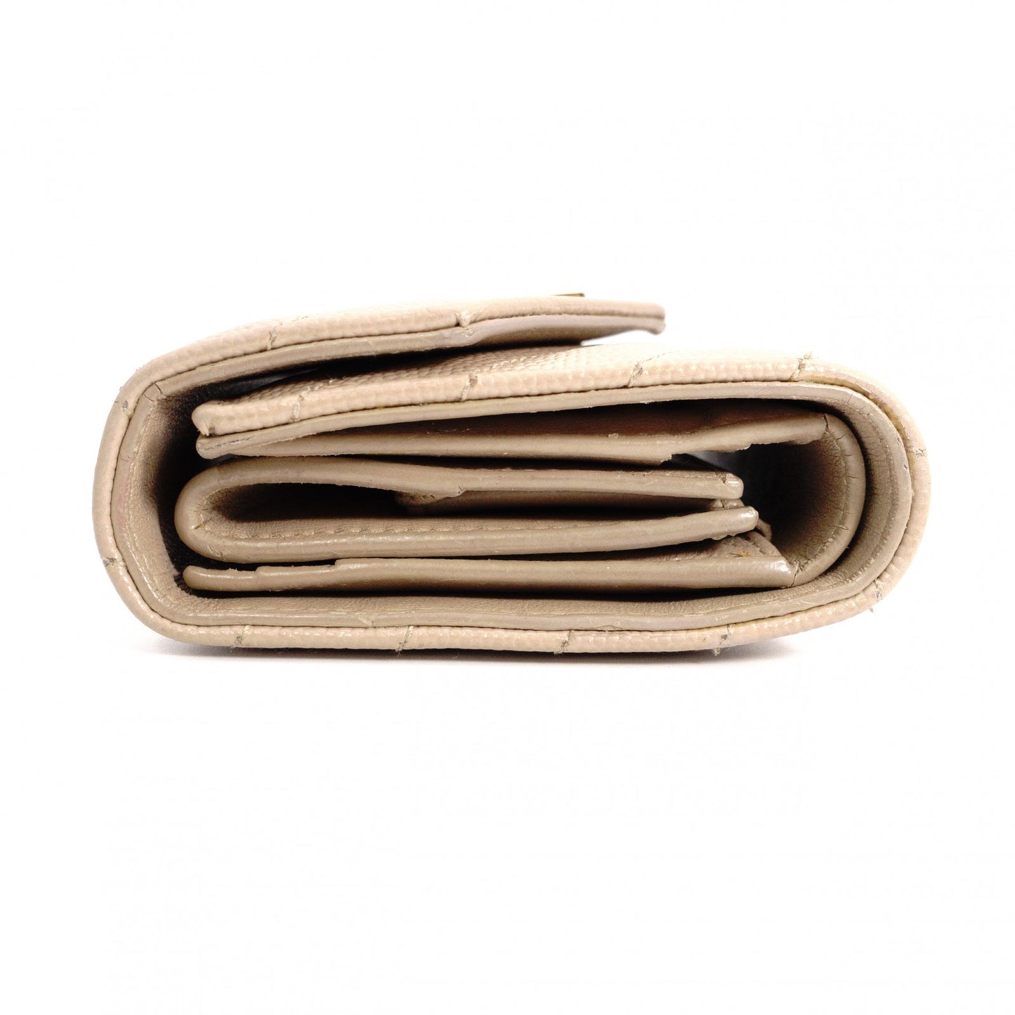 SAINT LAURENT Cassandra Tri-Fold Wallet, Leather, Beige, Gold Hardware