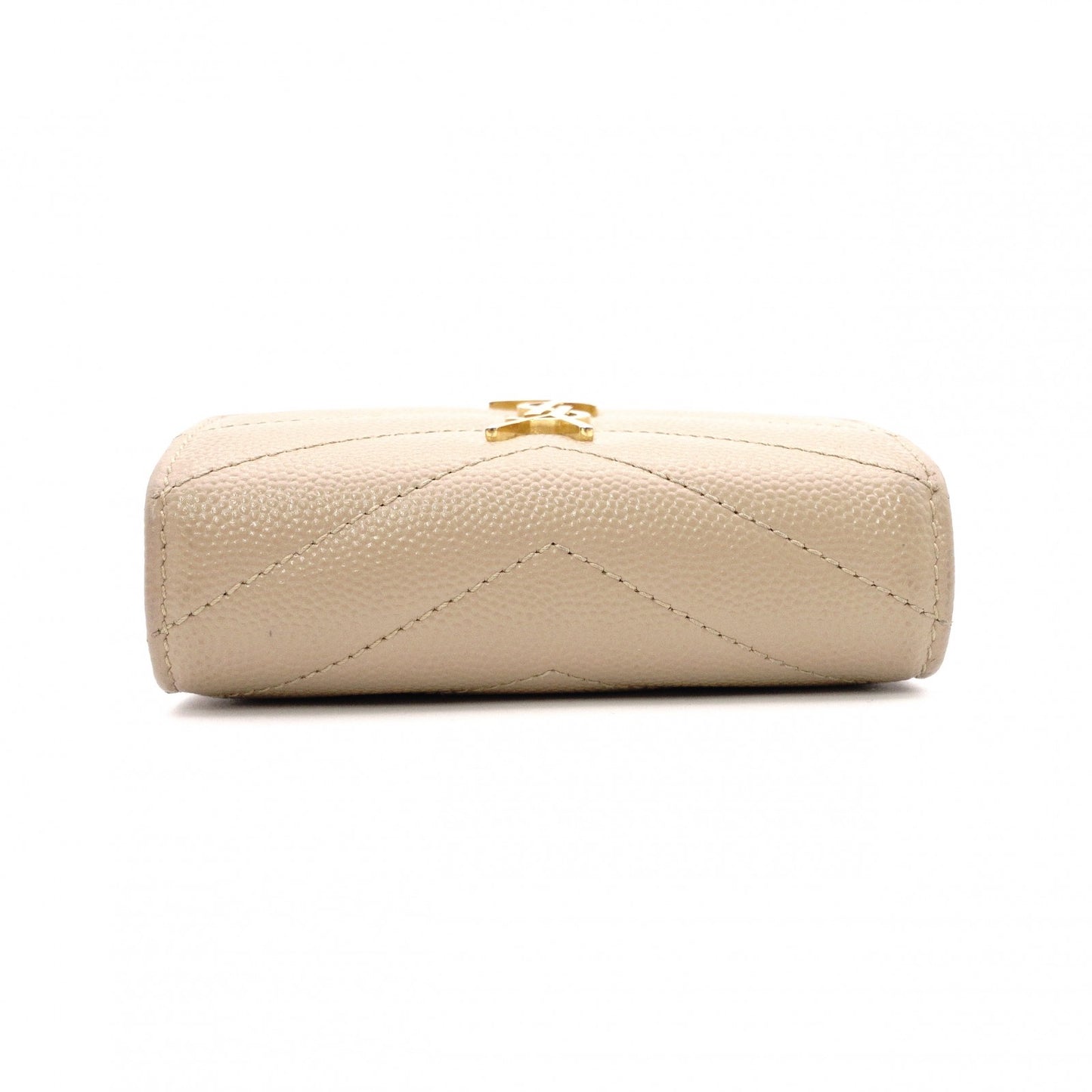 SAINT LAURENT Cassandra Tri-Fold Wallet, Leather, Beige, Gold Hardware