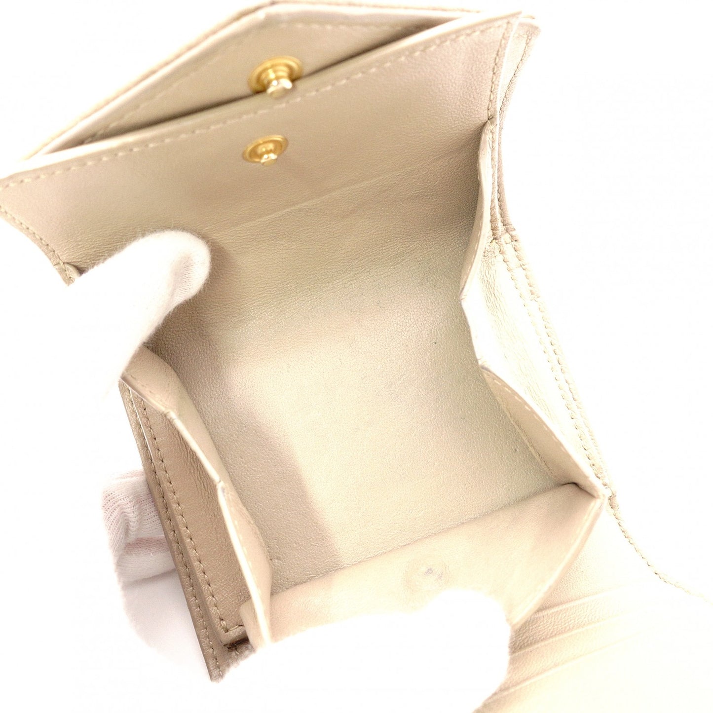 SAINT LAURENT Cassandra Tri-Fold Wallet, Leather, Beige, Gold Hardware