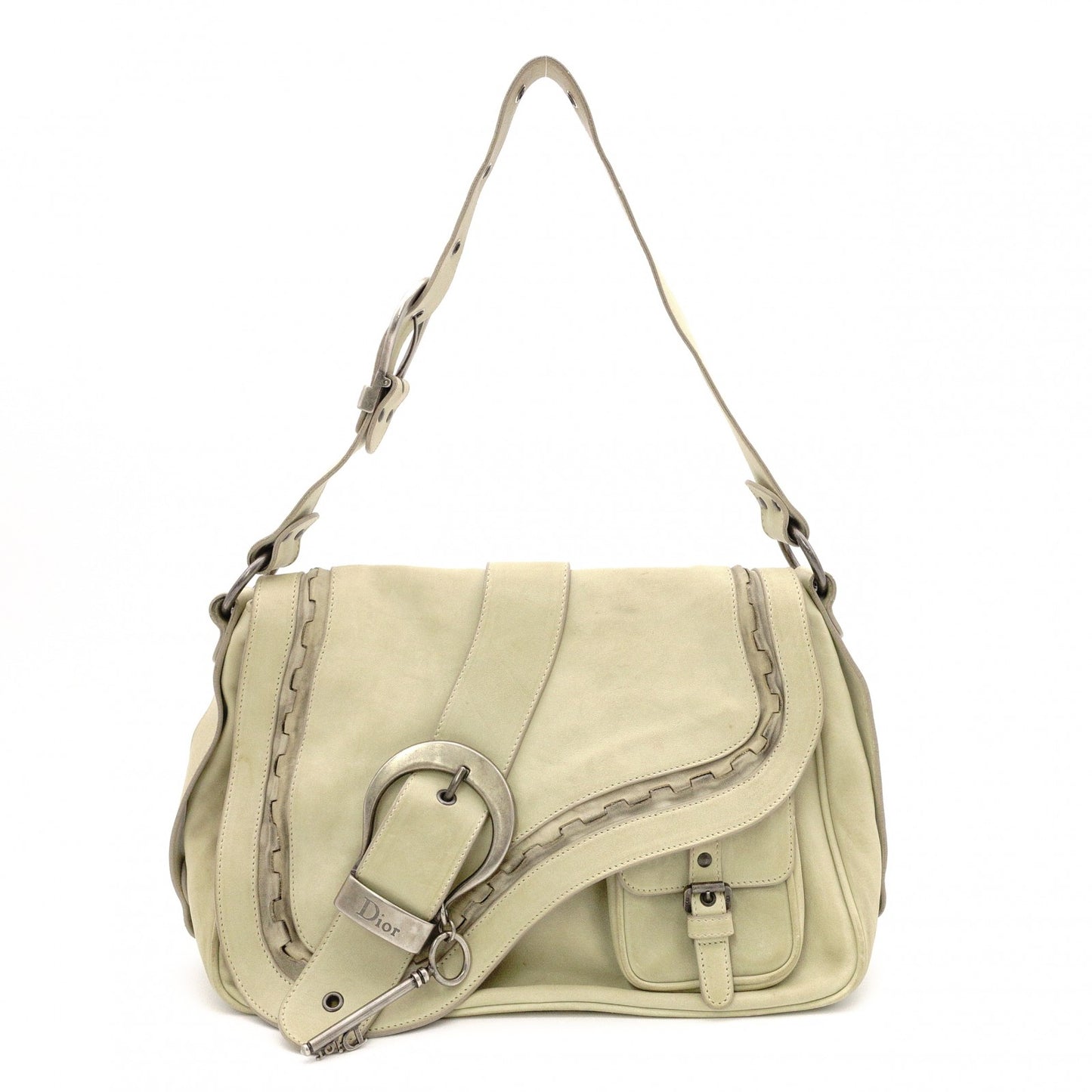 Christian Dior Gaucho Shoulder Bag, Leather, Green, Crossbody
