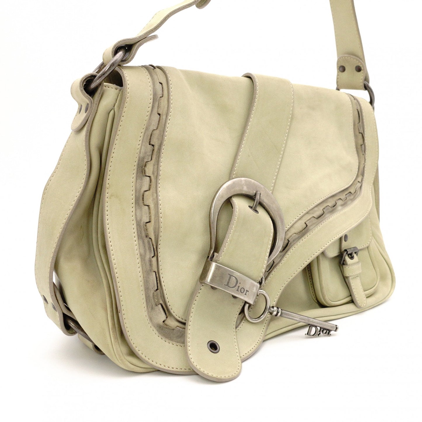 Christian Dior Gaucho Shoulder Bag, Leather, Green, Crossbody
