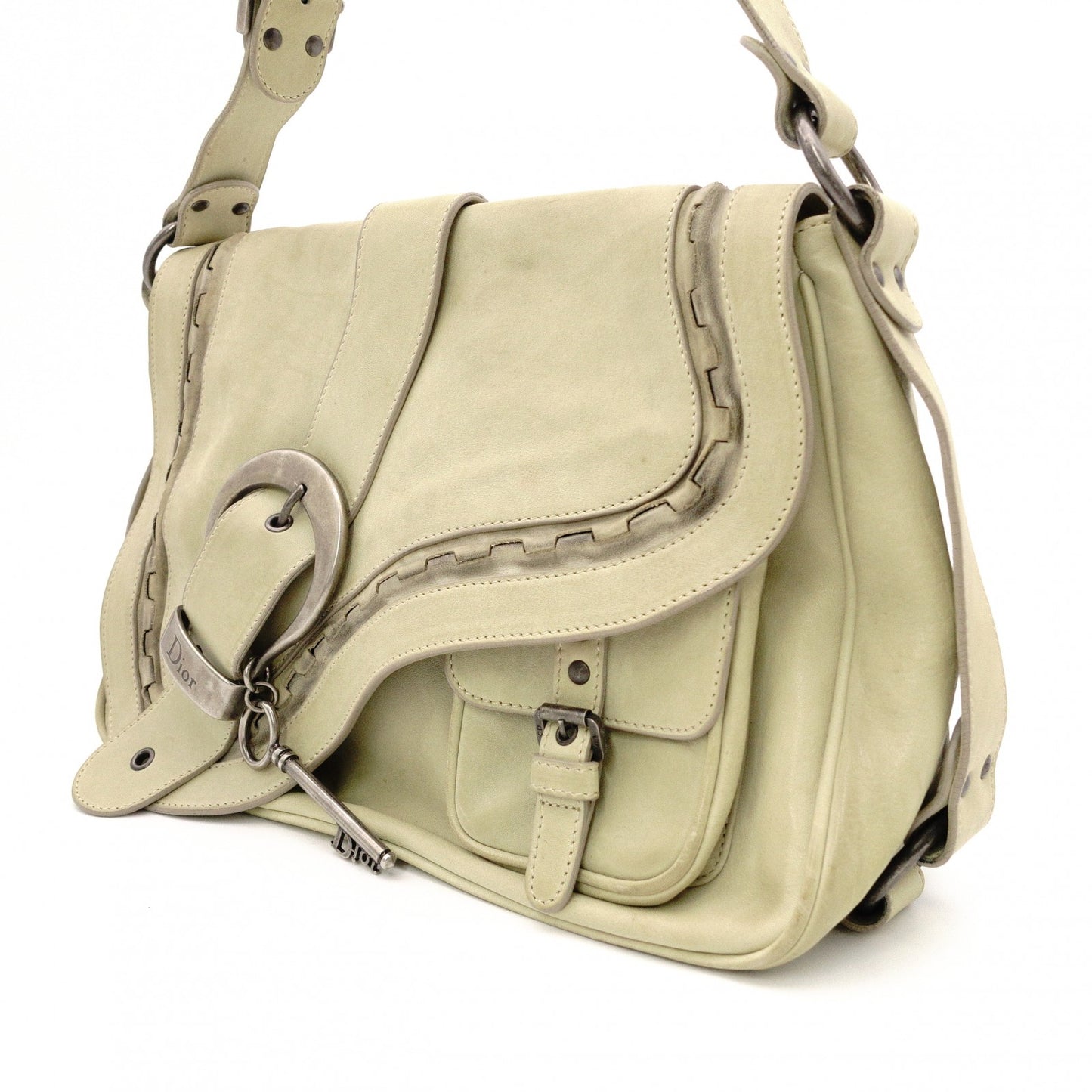 Christian Dior Gaucho Shoulder Bag, Leather, Green, Crossbody