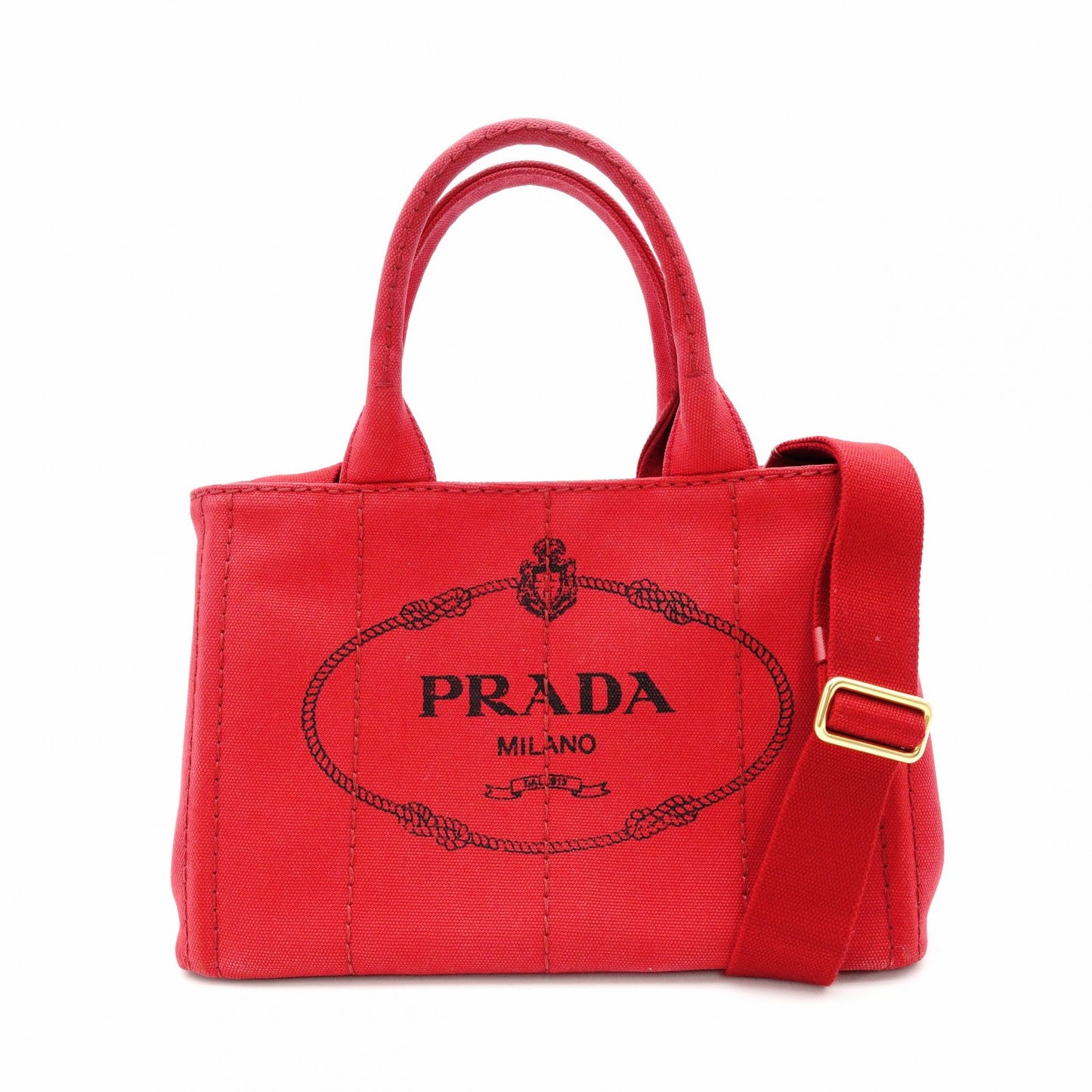 PRADA Canapa Handbag Canvas Red 2-Way Red
