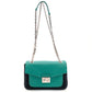 FENDI Bucket Chain Shoulder Bag Green x Navy Leather Crossbody FF Logo Silver Hardware 7-10-132