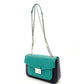 FENDI Bucket Chain Shoulder Bag Green x Navy Leather Crossbody FF Logo Silver Hardware 7-10-132