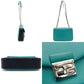 FENDI Bucket Chain Shoulder Bag Green x Navy Leather Crossbody FF Logo Silver Hardware 7-10-132