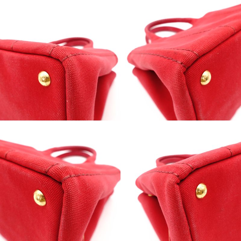 PRADA Canapa Handbag Canvas Red 2-Way Red