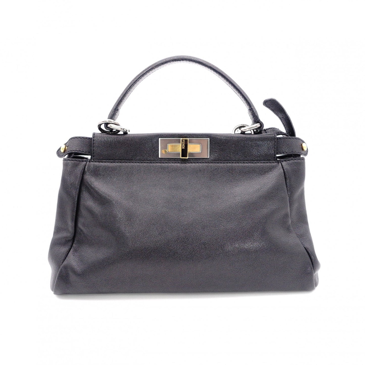 FENDI Peekaboo Handbag, Leather, Black, 2-Way, Gold Hardware, Crossbody