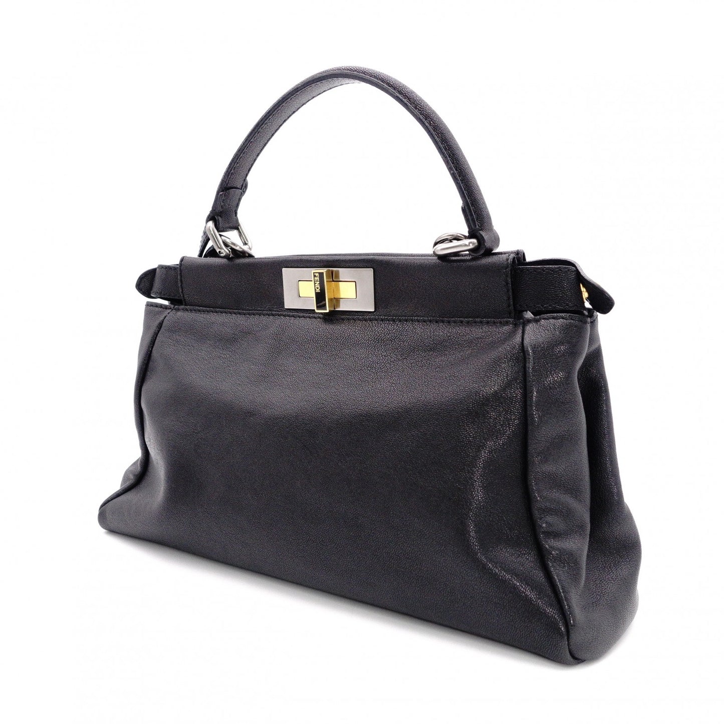 FENDI Peekaboo Handbag, Leather, Black, 2-Way, Gold Hardware, Crossbody